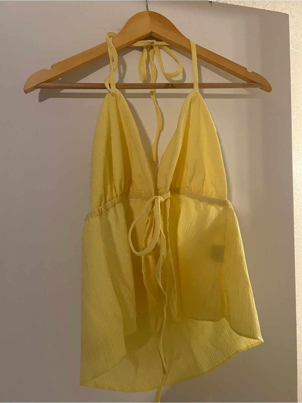 Yellow Halter Tie-Front Women's Top
